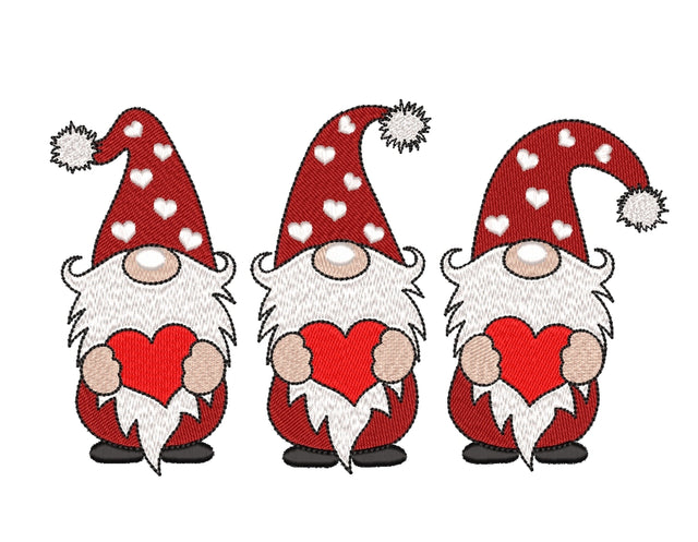 Cute Three Valentine Gnomes Embroidery Design, 3 sizes, Instant Download Embroidery/Applique DESIGNS Nino Nadaraia 