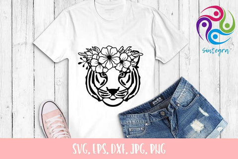 Cute Tiger With Flower Crown On Head Svg File SVG Sintegra 