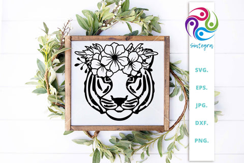 Cute Tiger With Flower Crown On Head Svg File SVG Sintegra 