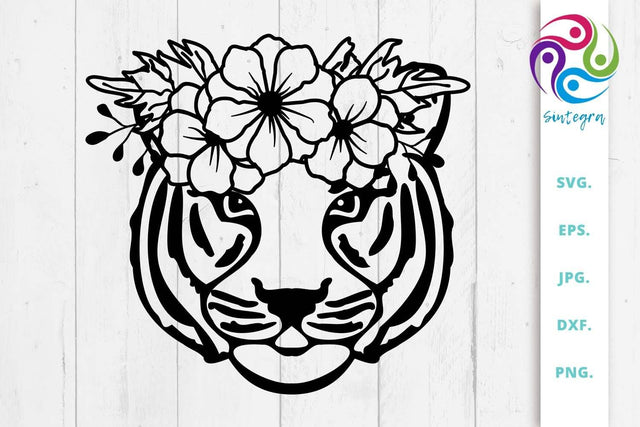 Cute Tiger With Flower Crown On Head Svg File SVG Sintegra 