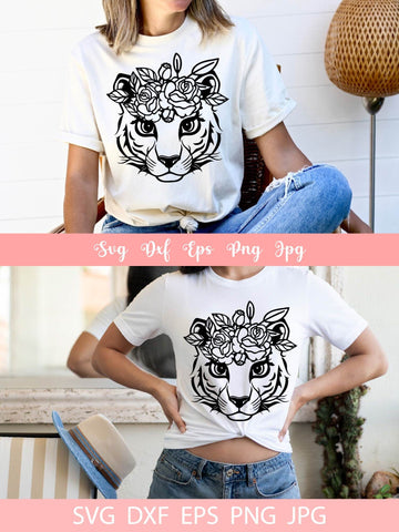 Cute Tiger With Flowers SVG File, Shirt SVG Free For Commercial Use SVG Sintegra 