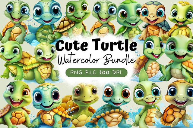 Cute Turtle Sublimation Clipart bundle Sublimation Regulrcrative 