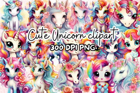 Cute Unicorn Clipart Bundle Sublimation Regulrcrative 