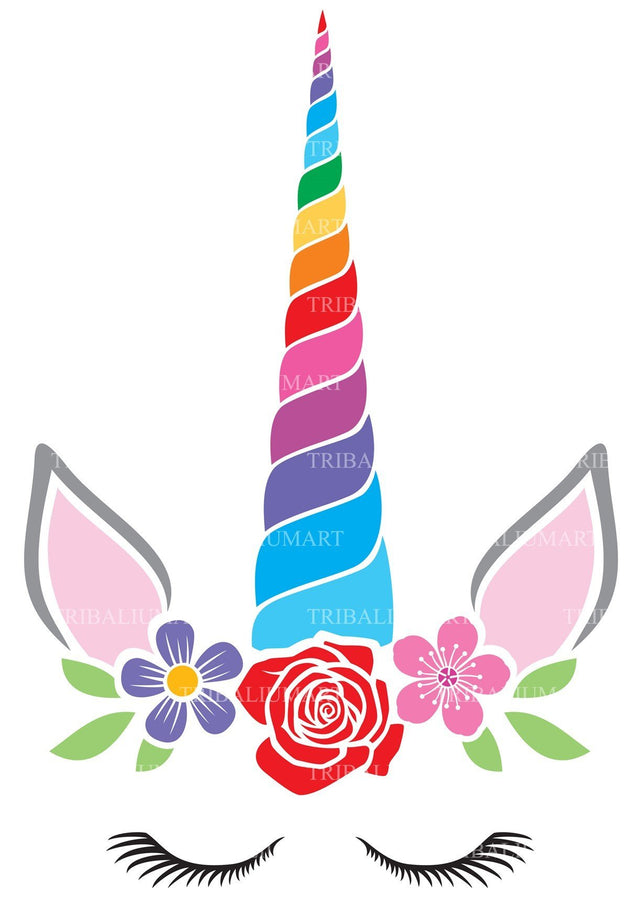 Cute unicorn head with flowers SVG TribaliumArtSF 