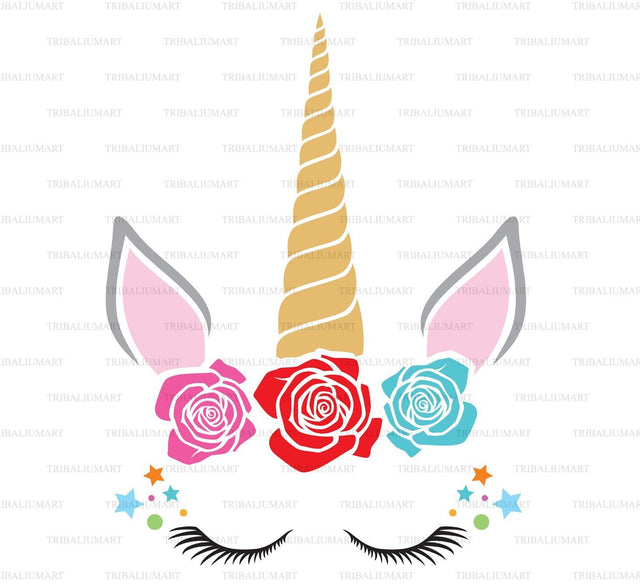 Cute unicorn head with flowers SVG TribaliumArtSF 