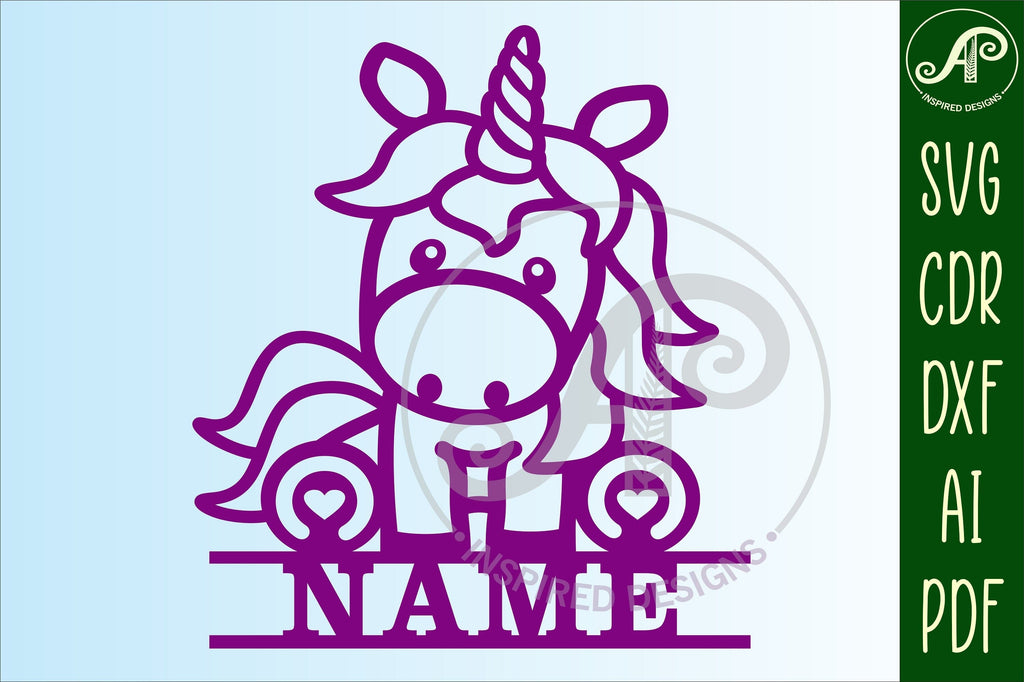 Cute unicorn Name sign svg laser cut template, door or wall - So Fontsy