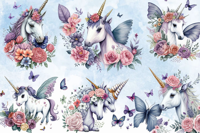 Cute Unicorn Watercolor Clipart Sublimation Rupkotha 