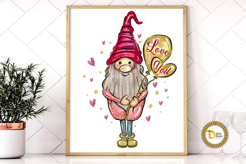 Cute Valentine Gnome Sublimation PNG With Love You Balloons Sublimation Dina.store4art 