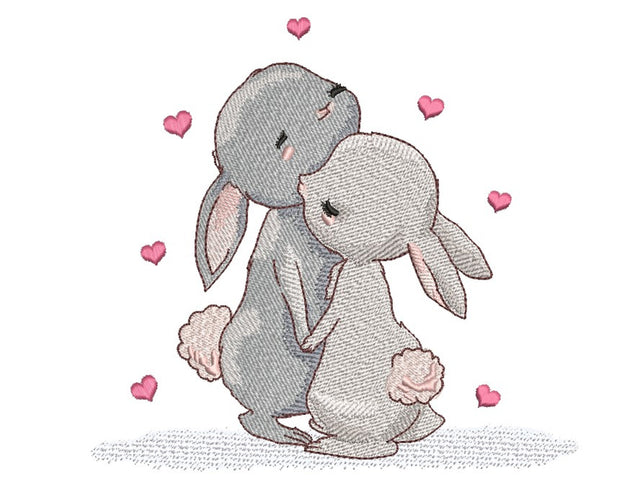 Cute Valentine Hares Embroidery Design, 3 sizes Embroidery/Applique DESIGNS Nino Nadaraia 