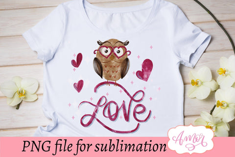 Cute valentine owl sublimation design for T-shirts Sublimation Amorclipart 