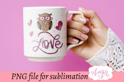 Cute valentine owl sublimation design for T-shirts Sublimation Amorclipart 