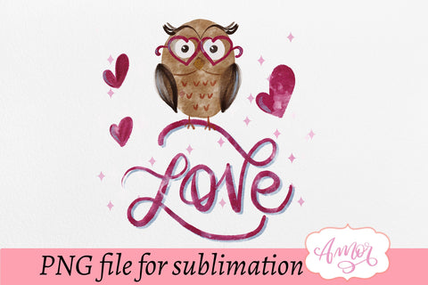 Cute valentine owl sublimation design for T-shirts Sublimation Amorclipart 