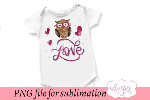 Cute valentine owl sublimation design for T-shirts Sublimation Amorclipart 