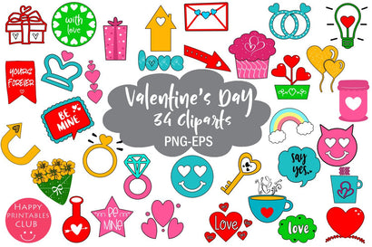 Cute Valentines Day Clipart- Valentines Day Elements SVG Happy Printables Club 