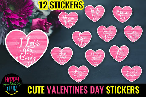 Cute Valentines Day Hearts Stickers-Love Romantic Stickers SVG Happy Printables Club 