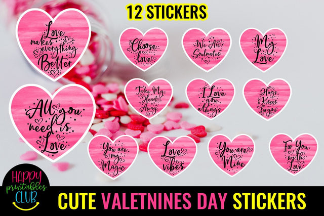Cute Valentines Day Hearts Stickers-Love Romantic Stickers SVG Happy Printables Club 