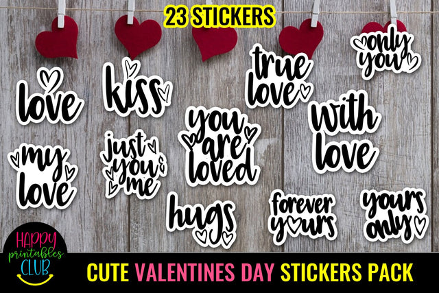 Cute Valentines Day Stickers Pack- Romantic Love Stickers SVG Happy Printables Club 