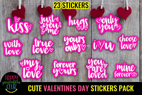 Cute Valentines Day Stickers Pack- Romantic Love Stickers SVG Happy Printables Club 