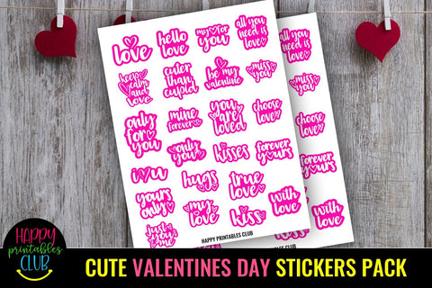 Cute Valentines Day Stickers Pack- Romantic Love Stickers SVG Happy Printables Club 