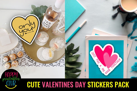 Cute Valentines Day Stickers Pack- Romantic Love Stickers SVG Happy Printables Club 