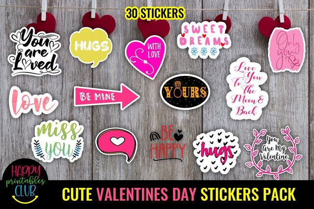 Cute Valentines Day Stickers Pack- Romantic Love Stickers SVG Happy Printables Club 