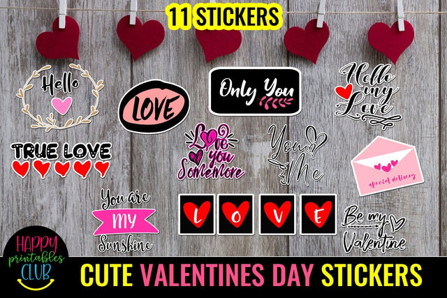 Cute Valentines Day Stickers- Romantic Love Stickers SVG Happy Printables Club 