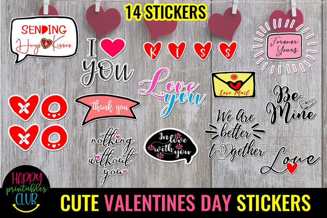 Cute Valentines Day Stickers- Romantic Love Stickers SVG Happy Printables Club 
