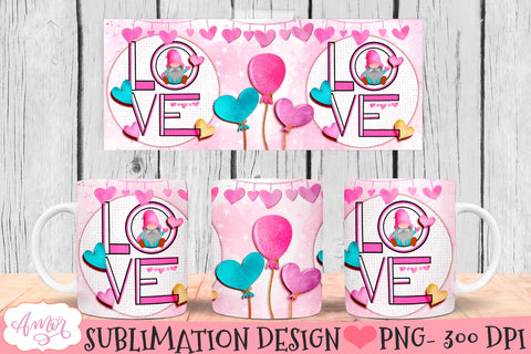 Cute Valentines Mug Wrap for Sublimation | Love mug PNG Sublimation Amorclipart 