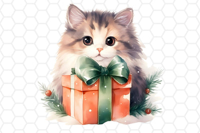 Cute Watercolor Christmas Cat Clipart, Sublimation PNG Sublimation DreanArtDesign 