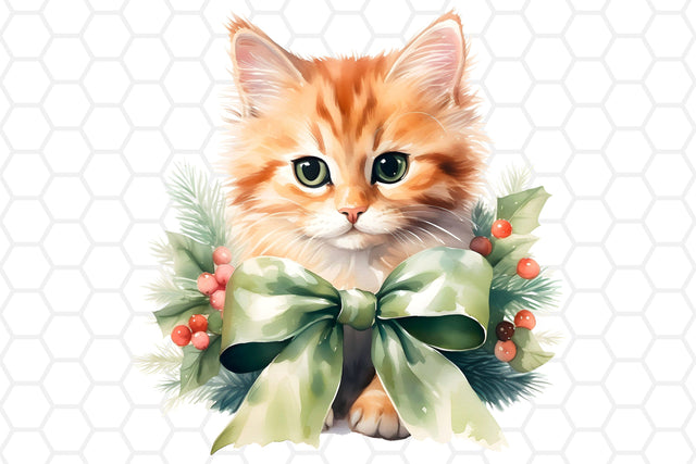 Cute Watercolor Christmas Cat Clipart, Sublimation PNG Sublimation DreanArtDesign 