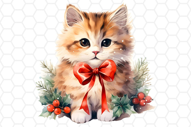 Cute Watercolor Christmas Cat Clipart, Sublimation PNG Sublimation DreanArtDesign 