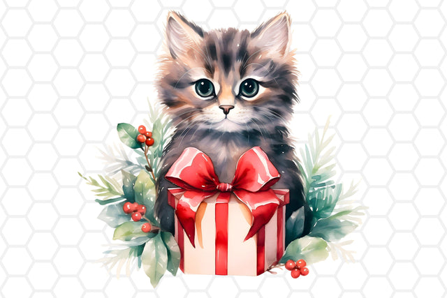 Cute Watercolor Christmas Cat Clipart, Sublimation PNG Sublimation DreanArtDesign 