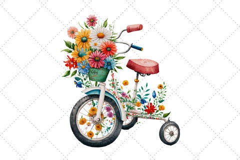 Cute Watercolor Floral Tricycle Clipart Bundle, Sublimation, Floral Tricycle Sublimation FloridPrintables 