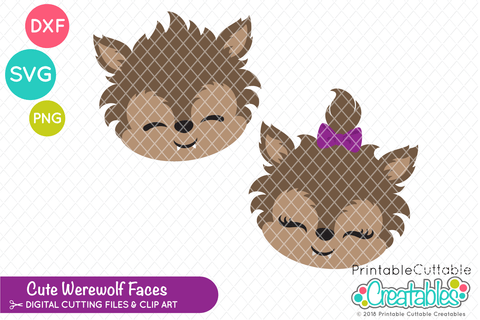 Cute Werewolf Faces SVG Printable Cuttable Creatables 