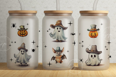 Cute Western Halloween Tumbler, Cowboy Ghost, Pumpkin Glass Jar, Seamless Sublimation Wrap, Tumbler PNG, 16 oz Libbey Glass Can, Digital Sublimation Syre Digital Creations 