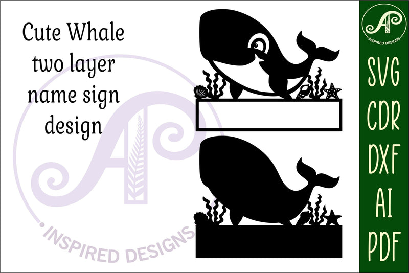 Cute Whale name sign svg laser cut template - So Fontsy