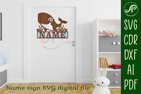 Cute Whale name sign svg laser cut template SVG APInspireddesigns 