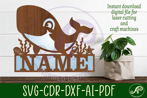 Cute Whale name sign svg laser cut template SVG APInspireddesigns 