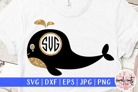 Cute whale svg monogram frame SVG CoralCutsSVG 