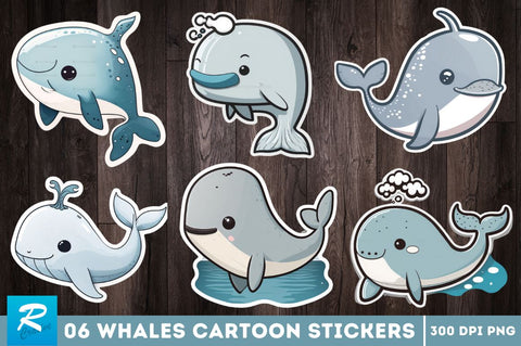 Cute Whales Cartoon Printable Stickers Bundle Sublimation Regulrcrative 