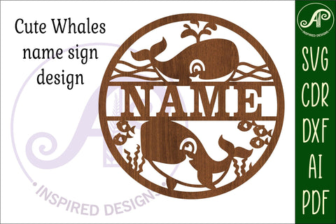 Cute Whales name sign svg laser cut template SVG APInspireddesigns 