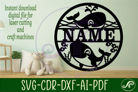 Cute Whales name sign svg laser cut template SVG APInspireddesigns 