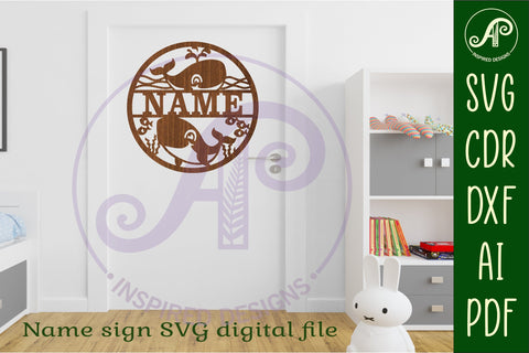 Cute Whales name sign svg laser cut template SVG APInspireddesigns 