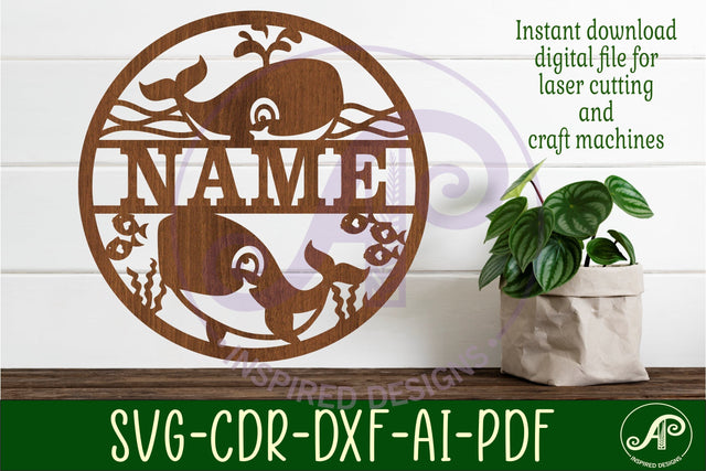 Cute Whales name sign svg laser cut template SVG APInspireddesigns 