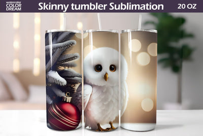 Cute White Owl Tumbler Wrap | Owl Tumbler Sublimation Sublimation WatercolorColorDream 