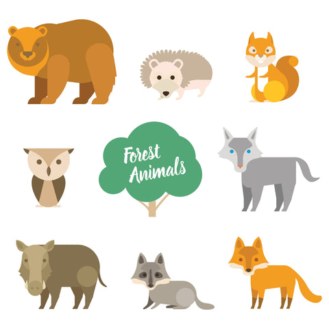 Cute wild animals clipart collection, isolated on white. Hand-drawn vector illustration. Woodland elements set. Scandinavian style flat design. Concept for kids fashion, textile print, poster, card SVG naemmiah021 