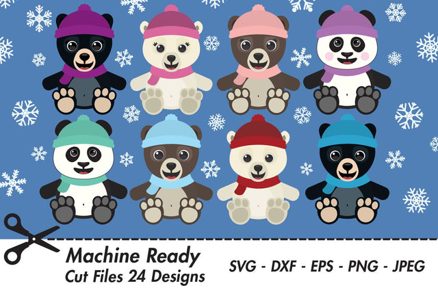 Cute Winter Bear And Snowflake Bundle | Woodland Winter SVG SVG Captain Creative 