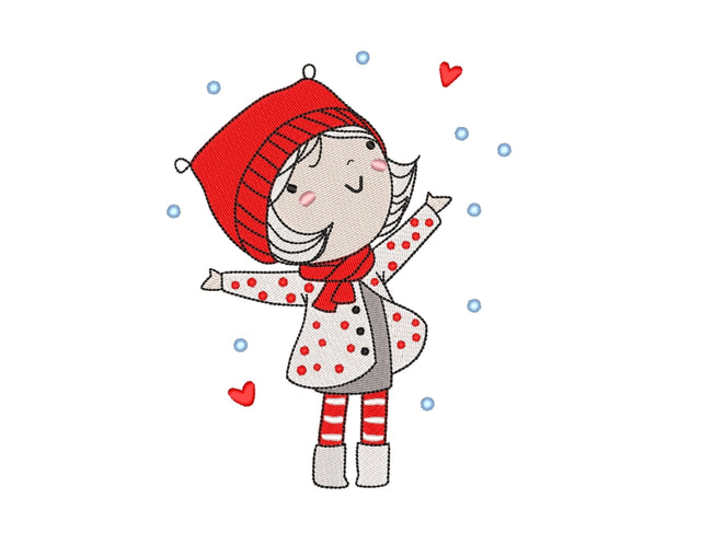 Cute Winter Girl Embroidery Design, 4 sizes, Instant Download Embroidery/Applique DESIGNS Nino Nadaraia 
