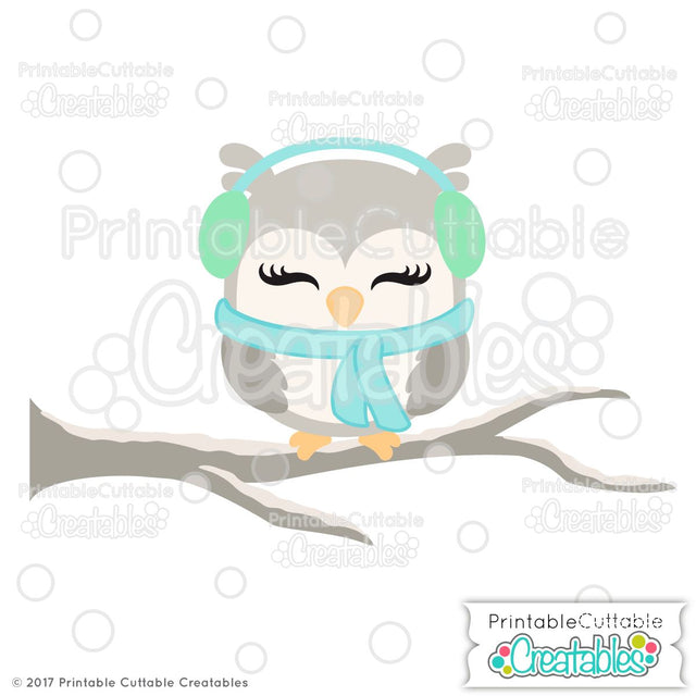 Cute Winter Owl SVG Printable Cuttable Creatables 