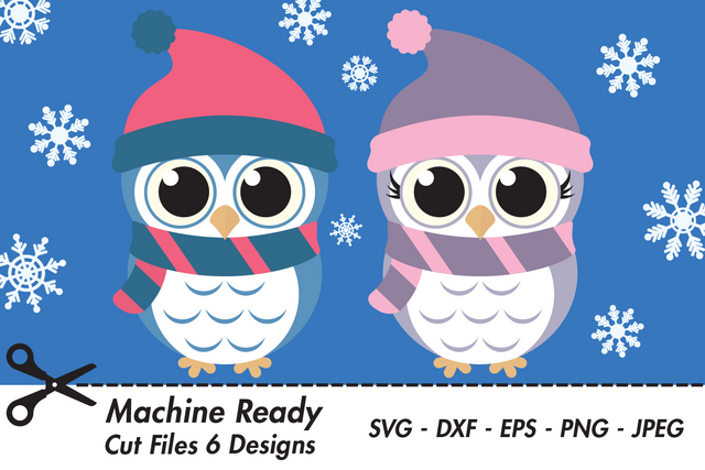 Cute Winter Owls With Snowflakes | Woodland Winter SVG SVG Captain Creative 